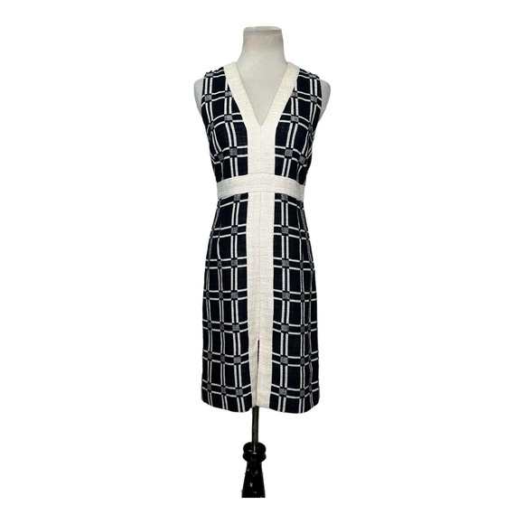 Milly black cream sleeveless color block lined canvas sheath dress size 0 - Picture 16 of 16